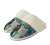 Binienty Women's Plantar Fasciitis Fuzzy House Orthopedic Slippers with Arch Support, Abstract Painting Cat Girls Cozy Lightwight Slip on Plush Indoor Slippers, Size 6.5-7.5