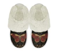 Binienty Women's Slip on Fuzzy Slippers, Cartoon Butterfly Memory Foam House Slippers Indoor Warm Plush Bedroom Shoes with Flannel Lining, Size 6.5-7.5