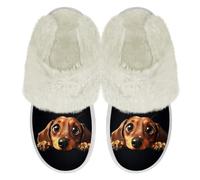 Binienty Yellow Dachshund Fuzzy Slippers for Women, Womens House Shoes Slippers Indoor Outdoor Dressy Soft Fluffy Lining keeping Warmth, Size 2.5-3.5