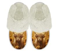Binienty Yellow Highland Cow House Shoes for Men Women Indoor Outdoor Memory Foam Soft Plush Slippers Comfy Warm Slip on Bedroom Shoes for Wife Lover Girlfriend, Size 5.5-6.5
