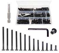 binifiMux 100pcs Black M6 Hex Drive Socket Cap Bolts Assortment Kit, Allen Head Countsunk Furniture Crib Connecting Bolts Nuts Kit, 14 Sizes from 15mm to 80mm