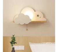 BININBOX Creative LED Wall Lamp Cloud and Moon Rainbow 12W with Pull Cord Switch and Storage Shelf for Bedroom Decor (White, Warm Color)