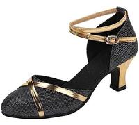 BININBOX Women's Fashion Flash Dance Shoes High Heels,PU Sandals for Parties and Ball (Black Gold Rubber Sole,7UK)