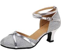 BININBOX Women's Fashion Flash Dance Shoes High Heels,PU Sandals for Parties and Ball (Silver Rubber Sole,3UK)