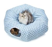 Bininl Tunnel Bed for Indoor Cats Peekaboo Cave Donut for Cat with Washable Circle Cushion Interior Cat Play Tunnel Light Blue