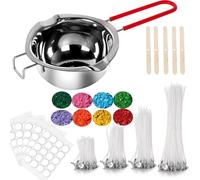 BINJCE Candle Making Kit, Complete DIY Candle Craft Set | 304 Stainless Steel Wax Melting Pot, 150 Cotton Candle Wicks in 4 Sizes, 8 Wax Colour Blocks, 160 Wick Stickers & 5 Wick Holders
