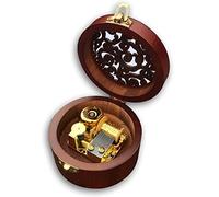 BinkeGG Brown Wooden Circular Hollow Out Musical Boxes with Sankyo Musical Movement (60 Tunes Option) (It's a Small World)