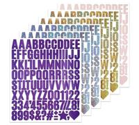 BINLINHONGO 582 Small Letter Number Stickers, 6 Sheets 1 Inch Self-Adhesive Vinyl Alphabet Sticker Decals for Scrapbooks, Greeting Cards, Envelopes, Water Bottles - Purple,Silver,Gold,Pink