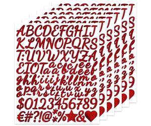 BINLINHONGO 624 Small Glitter Alphabet Number Stickers,6 Sheets Glitter 1 Inch Self-Adhesive Vinyl Letters Sticker Decals for Scrapbooks,Greeting Cards,Holiday Parties,Envelopes - Bright red