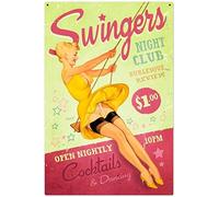 BinLtd Swingers Club - Pin-Up Girls Vintage Style Metal Signs As Wall Decor, Decorative Retro Coffee Bar Sign, 12 x 16 Inches