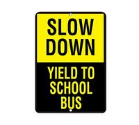 BinLtd Warning Metal Tin Sign - Slow Down Yield to School Bus Activity Sign School Sign Business Sign Industrial Sign 16 x 12 inch