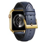 BINLUN Compatible with Apple Watch Bands Leather Soft Silicone Inner Hybrid Sweatproof 38mm 40mm 41mm 42mm Watch Strap for iWatch Ultra SE Series 11/10/9/8/7/6/5/4/3/2/1(Gold Buckle,Deep Blue)