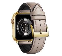 BINLUN Compatible with Apple Watch Bands Leather Soft Silicone Inner Hybrid Sweatproof 38mm 40mm 41mm 42mm Watch Strap for iWatch Ultra SE Series 11/10/9/8/7/6/5/4/3/2/1(Gold Buckle,Beige)