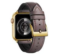 BINLUN Compatible with Apple Watch Bands Leather Soft Silicone Inner Hybrid Sweatproof 38mm 40mm 41mm 42mm Watch Strap for iWatch Ultra SE Series 11/10/9/8/7/6/5/4/3/2/1(Gold Buckle,Deep Brown)