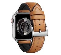 BINLUN Compatible with Apple Watch Bands Leather Soft Silicone Inner Hybrid Sweatproof 38mm 40mm 41mm 42mm Watch Strap for iWatch Ultra SE Series 11/10/9/8/7/6/5/4/3/2/1(Silver Buckle,Light Brown)
