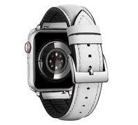 BINLUN Compatible with Apple Watch Bands Leather Soft Silicone Inner Hybrid Sweatproof 42mm 44mm 45mm 46mm 49mm Watch Strap for iWatch Ultra SE Series 11/10/9/8/7/6/5/4/3/2/1(Silver Buckle,White)