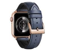 BINLUN Compatible with Apple Watch Bands Leather Soft Silicone Inner Hybrid Sweatproof 42mm 44mm 45mm 46mm 49mm Watch Strap for iWatch Ultra SE Series11/10/9/8/7/6/5/4/3/2/1(RoseGold Buckle,Deep Blue)