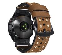 BINLUN Compatible with Garmin Watch Band 22mm/26mm Genuine Leather Watch Strap Crazy-horse Leather X-shape Route Straps Fit for Fenix/Fit for Forerunner/Fit for Enduro for Descent(Brown,26mm)
