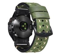 BINLUN Compatible with Garmin Watch Band 22mm/26mm Genuine Leather Watch Strap Crazy-horse Leather X-shape Route Straps Fit for Fenix/Fit for Forerunner/Fit for Enduro for Descent(Green,22mm)
