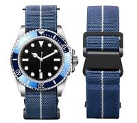 BINLUN Elastic Nylon Watch Straps 18mm/20mm/22mm Marine Nationale Style Parachute Fabric Replacement Watch Band Silver/Black Buckle Men Women Upgraded Hook-and-Loop Buckle(Blue-white,22mm)