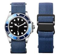 BINLUN Elastic Nylon Watch Straps 18mm/20mm/22mm Marine Nationale Style Parachute Fabric Replacement Watch Band Hook-and-Loop Silver/Black Buckle Men Women(Blue,22mm)