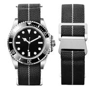 BINLUN Elastic Nylon Watch Straps 18mm/20mm/22mm Marine Nationale Style Parachute Fabric Replacement Watch Band Hook-and-Loop Silver/Black Buckle Men Women(Black-white,22mm)