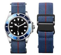 BINLUN Elastic Nylon Watch Straps 18mm/20mm/22mm Marine Nationale Style Parachute Fabric Replacement Watch Band Hook-and-Loop Silver/Black Buckle Men Women(Blue-red,22mm)