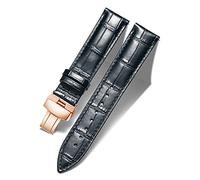 BINLUN Genuine Calfskin Leather Watch Bands Replacement Alligator Strap for Men Women with Silver/Gold/Rose Gold Butterfly Deployment Buckle(Black-RG,18mm)