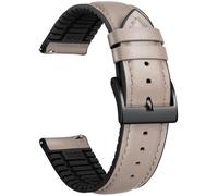 BINLUN Leather Silicone Watch Straps Quick Release14mm 16mm 18mm 19mm 20mm 21mm 22mm Breathable Micro-Perforated Leather Rubber Hybrid Watch Bands 6 Colours Men Women(Beige,Black Buckle,22mm)