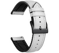 BINLUN Leather Silicone Watch Straps Quick Release14mm 16mm 18mm 19mm 20mm 21mm 22mm Breathable Micro-Perforated Leather Rubber Hybrid Watch Bands 6 Colours Men Women(White,Black Buckle,18mm)