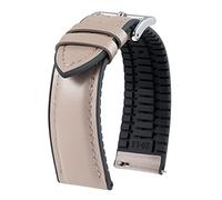BINLUN Leather Silicone Watch Straps Quick Release14mm 16mm 18mm 19mm 20mm 21mm 22mm Breathable Micro-Perforated Leather Rubber Hybrid Watch Bands 6 Colours Men Women(Beige,Sliver Buckle,21mm)