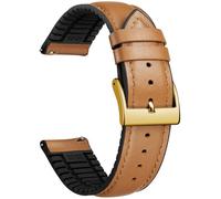 BINLUN Leather Silicone Watch Straps Quick Release14mm 16mm 18mm 19mm 20mm 21mm 22mm Breathable Micro-Perforated Leather Rubber Hybrid Watch Bands 6 Colours Men Women(Light Brown,Gold buckle,22mm)