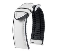 BINLUN Leather Silicone Watch Straps Quick Release14mm 16mm 18mm 19mm 20mm 21mm 22mm Breathable Micro-Perforated Leather Rubber Hybrid Watch Bands 6 Colours Men Women(White,Sliver Buckle,21mm)