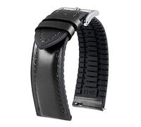 BINLUN Leather Silicone Watch Straps Quick Release14mm 16mm 18mm 19mm 20mm 21mm 22mm Breathable Micro-Perforated Leather Rubber Hybrid Watch Bands 6 Colours Men Women(Black,Sliver Buckle,14mm)
