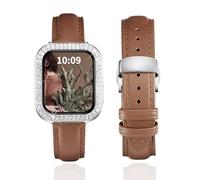 BINLUN Leather Strap Compatible with Apple Watch 45mm 44mm 41mm 40mm Women Leather Band with Glitter Diamond Rhinestone Case Compatible with iWatch Series 9/8/7/SE2/SE/6/5/4（40mm，Brown）