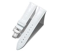 BINLUN Leather Watch Bands Replacement Alligator Pattern Watch Strap for Men Women with Silver/Gold/Rose Gold Butterfly Deployment Buckle(White,24mm)