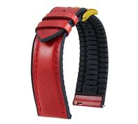 BINLUN Leather Watch Strap 19mm Oil Wax Leather and Silicone Hybrid Quick Release Bands Replacement Strap for Men Women (Red,Gold Buckle)