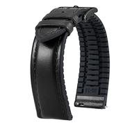 BINLUN Leather Watch Strap 20mm Oil Wax Leather and Silicone Hybrid Quick Release Bands Replacement Strap for Men Women (Black,Black Buckle)