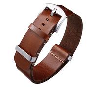 BINLUN Leather Watch Straps Crazy Horse Oiled Leather Watch Bands 18mm 19mm 20mm 21mm 22mm 24mm Replacement One-Piece Watchbands for Men and Women Silver & Black Buckle