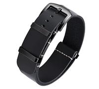 BINLUN Leather Watch Straps Crazy Horse Oiled Leather Watch Bands 18mm 19mm 20mm 21mm 22mm 24mm Replacement One-Piece Watchbands for Men and Women Silver & Black Buckle
