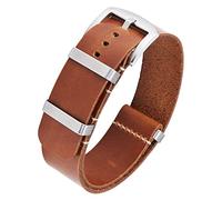 BINLUN Leather Watch Straps Crazy Horse Oiled Leather Watch Bands 18mm 19mm 20mm 21mm 22mm 24mm Replacement One-Piece Watchbands for Men and Women Silver & Black Buckle