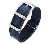 BINLUN Leather Watch Straps Crazy Horse Oiled Leather Watch Bands 18mm 19mm 20mm 21mm 22mm 24mm Replacement One-Piece Watchbands for Men and Women Silver & Black Buckle