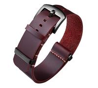 BINLUN Leather Watch Straps Crazy Horse Oiled Leather Watch Bands 18mm 19mm 20mm 21mm 22mm 24mm Replacement One-Piece Watchbands for Men and Women Silver & Black Buckle