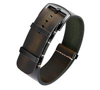 BINLUN Leather Watch Straps Crazy Horse Oiled Leather Watch Bands 18mm 19mm 20mm 21mm 22mm 24mm Replacement One-Piece Watchbands for Men and Women Silver & Black Buckle