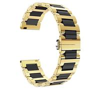 BINLUN Replacement Watch Band Stainless Steel Ceramic Watch Bracelet Polished Strap 12mm/14mm/16mm/18mm/20mm/22mm with Butterfly Buckle 6 Colors (16MM, Gold Steel and Black Ceramic)