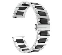 BINLUN Replacement Watch Band Stainless Steel Ceramic Watch Bracelet Polished Strap 12mm/14mm/16mm/18mm/20mm/22mm with Butterfly Buckle 6 Colors (22MM, Silver Steel and Black Ceramic)