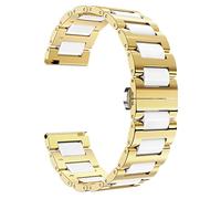 BINLUN Replacement Watch Band Stainless Steel Ceramic Watch Bracelet Polished Strap 12mm/14mm/16mm/18mm/20mm/22mm with Butterfly Buckle 6 Colors (12MM, Gold Steel and White Ceramic)