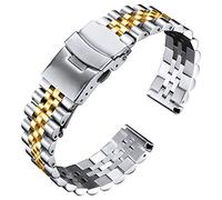 BINLUN Stainless Steel Watch Strap Replacement Metal Watch Bracelet 18mm 20mm 22mm 24mm 26mm Smart Watch Band for Men Women in Silver, Gold, Black, Rose Gold, Two Toned (24mm, Silver Gold)