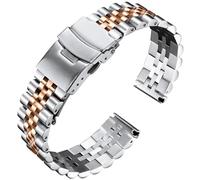 BINLUN Stainless Steel Watch Strap Replacement Metal Watch Bracelet 18mm 20mm 22mm 24mm 26mm Smart Watch Band for Men Women in Silver, Gold, Black, Rose Gold, Two Toned (18mm, Silver-Rose Gold)
