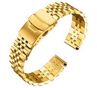 BINLUN Stainless Steel Watch Strap Replacement Metal Watch Bracelet 18mm 20mm 22mm 24mm 26mm Smart Watch Band for Men Women in Silver, Gold, Black, Rose Gold, Two Toned (18mm, Gold)